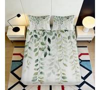 3D Printed Green Leaf Fitted Sheet Microfiber Soft Botanical Pattern Mattress Cover for Bedroom Guest Room Decor 90x200x25cm
