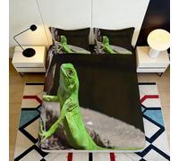 3D Printed Green Lizard Fitted Sheet, Microfiber Bed Cover, home non-slip