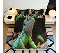 3D Printed Green Lizard Fitted Sheet Microfiber Soft Non Slip Animal Bed Cover for Bedroom Dorm Mattress Decor 90x200x25cm