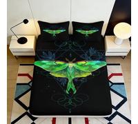 3D Printed Green Luna Moth Fitted Sheet Microfiber Bedroom Decor Blue Abstract Mattress Cover for Adults Youth 90x200x25cm