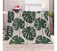 3D Printed Green Monstera Leaf Pattern Flannel Fleece Blanket （270GSM） Simple Modern Design Super Cozy 130x150 cm single Size Fade Resistant Home Decor Gift - Machine Washable
