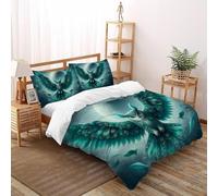 3D Printed Green Owl Duvet Cover Wild Animal Bird Bedding Set 3 Pieces Soft Microfiber with Pillowcases,Hidden Zipper for Teens And Adults King（220x240cm） Room Decor