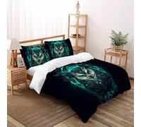 3D Printed Green Owl Quilt Cover Wild Animal Bird Bedding Set 3 Pieces Luxury Microfiber with Pillowcases,Hidden Zipper for Kid Teens King（220x240cm） Modern Home Decor