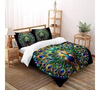 3D Printed Green Peacock Quilt Cover Wild Animal Bird Bedding Set 3 Pieces Luxury Microfiber with Pillowcases,Hidden Zipper for Kid Teens King（220x240cm） Room Decor