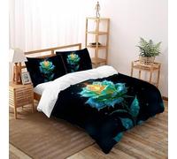 3D Printed Green Rose Duvet Cover Wild Plant Flower Bedding Set 3 Pieces Soft Microfiber with Pillowcases,Hidden Zipper for Kid Teens Super King（260x220cm） Modern Home Decor