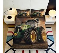 3D Printed Green Tractor Fitted Sheet Microfiber Non-slip Bed Cover for Bedroom Dorm Mattress Protection Decor 90x200x25cm