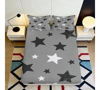 3D Printed Grey Star Pattern Fitted Sheet Microfiber Soft Breathable Black White Star Mattress Cover for Bedroom Dorm Decor 90x200x25cm