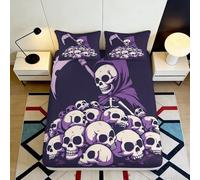 3D Printed Grim Reaper Fitted Sheet Microfiber Purple Skull Mattress Cover for Bedroom Dorm Decorative Bedding 90x200x25cm