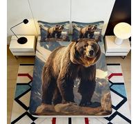 3D Printed Grizzly Bear Fitted Sheet Microfiber Deep Pocket Non-Slip Bedroom Bedding Grizzly Bear Mattress Fitted Cover Washable 90x200x25cm