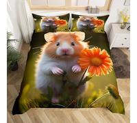 3D Printed Guinea Pig King Size Duvet Cover Set 3 Piece Microfibre Bedding Set Cute Animals and Pets Quilt Cover 230x220 cm with 2 Pillowcases 50x75 cm and Zipper Closure j.1085