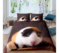 3D Printed Guinea Pig Single Duvet Cover Set 3 Piece Microfibre Bedding Set Cute Animals and Pets Quilt Cover 135x200 cm with 2 Pillowcases 50x75 cm and Zipper Closure k.905