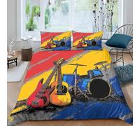 3D Printed Guitar Drum Kit Single Bedding Sets Soft Microfibre Musical Instruments 3 Piece Duvet Cover Set Quilt Cover 140x200 cm with Zipper Closure and 2 Pillowcases F.962