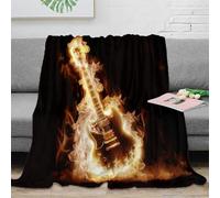 3D Printed Guitar fire effect Fluffy Blanket Microfiber Ultra Soft Warm Bedding Electric rock Throw Blanket Wrinkle Resistant Machine Washable for Office Workers Students Teens 50x60inch(127x152cm)