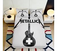 3D Printed guitar motif Fitted Sheet, Metallica theme, Microfiber soft touch, bedroom decor, apartment bedding, wrinkle resistant, easy care, guest room cover, stylish accent 90x200x25cm