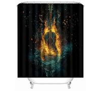 3D Printed Guitar Music Starry Sky Flame Shower Curtain 180x200 cm Mould Proof Resistant Quick Drying Polyester Fabric Waterproof Washable Bathroom Curtain with 12 rings for Art Deco