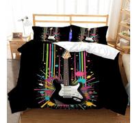 3D Printed Guitar Small Double Bed Duvet Cover Set For Kids Teens Colorful Graffiti Bedding Set The 3 Pieces includes 1 Quilt Covers 155x220 and 2 Pillowcases K.3369