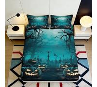 3D Printed Halloween Fitted Sheet, Microfiber soft touch, Pumpkin Graveyard Bed Cover, wrinkle resistant, home decor, apartment bedding 90x200x25cm