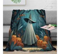3D Printed Halloween ghost Thermal Blanket Microfiber Warm Thermal Bedding Soft spooky forest scene Fluffy Blanket Luxurious Gift for Friends Colleagues Loved Ones 50x60inch(127x152cm)