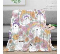 3D Printed Halloween ghosts Couch Blanket Microfiber Warm Soft Bedding Cosy floral rainbow design Living Room Throw Anti Static Wrinkle Free for Families Households Guests 70×80inch(180x200cm)