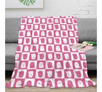 3D Printed Halloween ghosts Living Room Throw Soft Warm Bedding Cosy Pink checkered pattern All Season Blanket Machine Washable No Shedding for Travellers Campers Families 70×80inch(180x200cm)