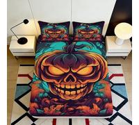 3D Printed Halloween Pumpkin Fitted Sheet Microfiber Deep Pocket Non-Slip Bedroom Bedding Pumpkin Mattress Fitted Cover Full Wrap for Adults Home 120x200x25cm