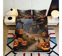 3D Printed Halloween Pumpkin Fitted Sheet Microfiber Soft Bed Cover Haunted House Mattress Protector for Bedroom Decor 90x200x25cm