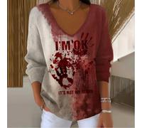 3D Printed Halloween Vneck Long Sleeved TShirt Top for Women, Suitable for Multiple Seasons, Vacation and Club Wear (M B)