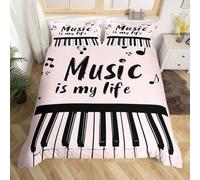 3D Printed Hand-Painted Piano Keys Single Duvet Cover Set 3 Piece Microfibre Bedding Set Music Style Quilt Cover 135x200 cm with 2 Pillowcases 50x75 cm and Zipper Closure k.5819