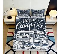3D Printed Happy Campers Fitted Sheet Microfiber Soft Breathable Camper Van Bed Cover for Bedroom Dorm Decor 90x200x25cm