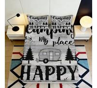 3D Printed happy camping Fitted Sheet with camper van, trees, soft touch Microfiber, wrinkle resistant, home bedroom decor, guest room bedding, easy care, 120x200cm 90x200x25cm