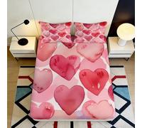 3D Printed Heart Design Fitted Sheet Microfiber Deep Pocket Bedroom Bedding Non-Slip Washable Heart Mattress Fitted Cover for Adults Youth 160x200x25cm