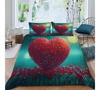 3D Printed Heart Double Bed Duvet Cover Set For Kids Teens Red Circle Bedding Set The Ultra-Soft 3 Pieces includes 1 Quilt Covers 200x200 and 2 Pillowcases K.256