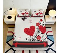 3D Printed Heart Floral Fitted Sheet Microfiber Non-Slip Deep Pocket Heart Motif Mattress Fitted Cover Bedroom Wrap for Adults Teens 200x200x25cm