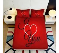 3D Printed Heart Love Fitted Sheet Microfiber Deep Pocket Bedroom Bedding Set Heart Design Mattress Fitted Cover Non-Slip Washable for Adults 140x200x25cm