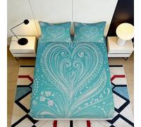 3D Printed Heart Pattern Fitted Sheet Microfiber Deep Pocket Bedroom Bedding Heart Mattress Fitted Cover Non-Slip for Home 160x200x25cm