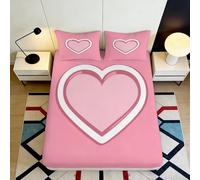 3D Printed Heart Pattern Fitted Sheet Microfiber Deep Pocket Bedroom Bedding Heart Mattress Fitted Cover Washable 160x200x25cm
