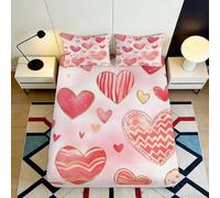 3D Printed Heart Pattern Fitted Sheet Microfiber Deep Pocket Bedroom Bedding Non-Slip Heart Mattress Fitted Cover 200x200x25cm