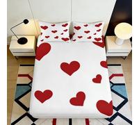 3D Printed Heart Pattern Fitted Sheet Microfiber Deep Pocket Non-Slip Bedroom Bedding Heart Mattress Fitted Cover Washable 180x200x25cm