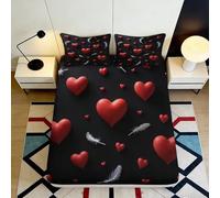 3D Printed Heart Pattern Fitted Sheet Microfiber Deep Pocket Non-Slip Bedroom Bedding Heart Mattress Fitted Cover Washable for Adults 140x200x25cm