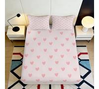 3D Printed Heart Pattern Fitted Sheet Soft Microfiber Deep Pocket Non-Slip Heart Mattress Fitted Cover for Bedroom 140x200x25cm
