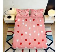 3D Printed Heart Pattern Microfiber Fitted Sheet Deep Pocket Non-Slip Bedroom Bedding for Adults Youth Heart Mattress Fitted Cover Washable Protection 160x200x25cm