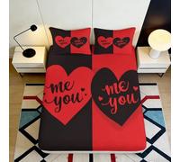 3D Printed Heart Pattern Microfiber Fitted Sheet Deep Pocket Non-Slip Love Mattress Fitted Cover for Bedroom 160x200x25cm