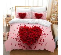 3D Printed Heart-Shaped Roses Duvet Cover 260x220 3PC Duvet Set with Zipper Closure and 2 Pillowcases 50x75 Art Soft Breathable Microfiber Bedding Set 2525-J