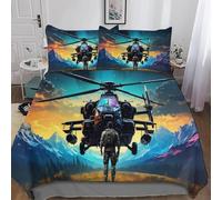 3D Printed Helicopter Pattern Double Duvet Cover American Soldier Duvet Sets Soft Breathable Microfibre 3Pcs Bedding 200x200 with Hidden Zipper Closure and 2 Pillowcases 50x75 1695-C