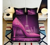3D Printed High Heel Paris Fitted Sheet Microfiber Deep Pocket Non-Slip High Heel Mattress Fitted Cover Washable Bedding 120x200x25cm