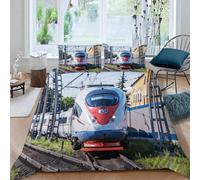 3D Printed High-speed Rail Duvet Cover Set Single size,Soft Microfiber Hypoallergenic Train Bedding Set with Pillowcase, Quilt Cover with Zipper for Kids, Teens 1e44