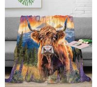 3D Printed Highland Cattle Blanket Soft And Warm Super Soft Cozy Fuzzy Warm Throws with Anti-wrinkle/anti-tarnishing Lightweight Kids Boys Girls Christmas Birthday Present Present 60x80inch(150x200cm)