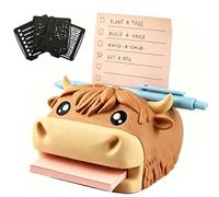 3D Printed Highland Cow Sticky Note Holder, Funny Highland Cow Sticky Note Dispenser, with 3 Reusable Stencils Template, Cute Animal Memo Pad Dispensers, for Office & Home