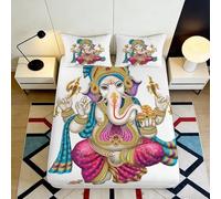 3D Printed Hindu Ganesh Fitted Sheet Microfiber Non Slip Indian Elephant God Mattress Cover Decor for Bedroom Dorm 160x200x25cm
