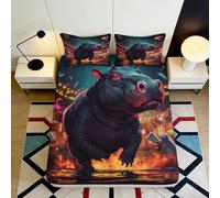 3D Printed Hippo Fitted Sheet, Microfiber Bed Cover, Non Slip, Home, Soft